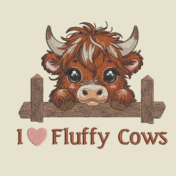 Highland Cow HOODIE Embroidered Adult Unisex Hooded Sweatshirt I Love Fluffy Cow - Picture 4 of 4